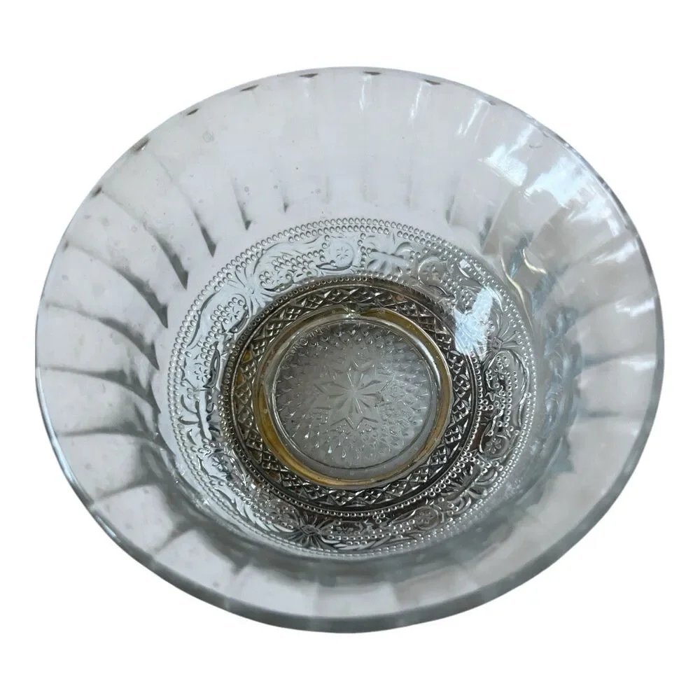 Vintage KIG Indonesia Crystal Bowl Silver-Plated Pedestal Fluted Scalloped 4.5 